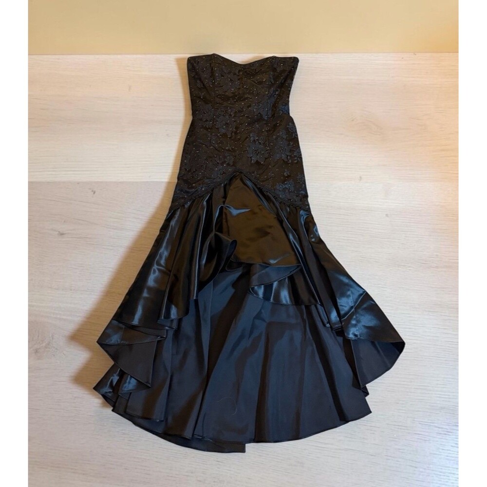Vtg Scott McClintock Black Strapless Dress Mermaid Lace Sequin Satin Formal Prom